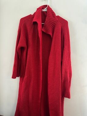 Free People Crimson Open-Front Longline Knit Cardigan